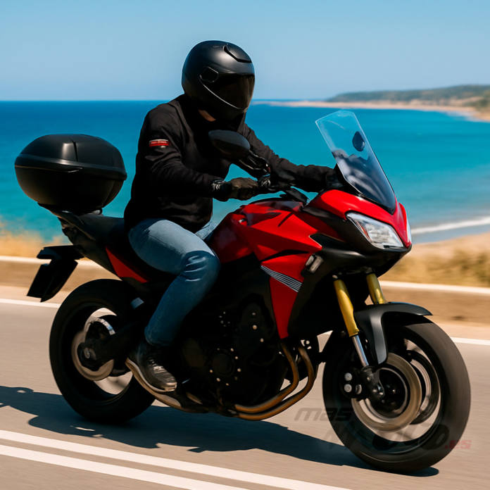 Conducir una moto por la costa en verano